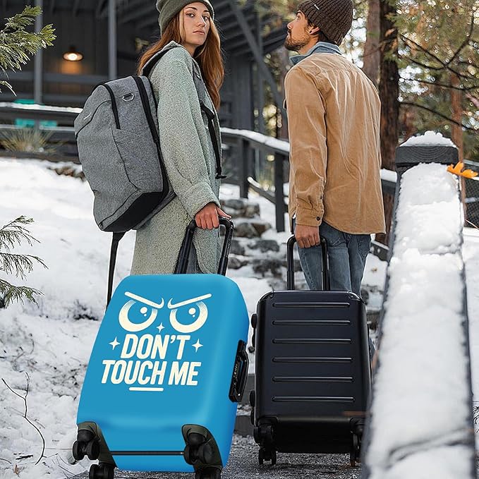ANNA QUEEN Funny “Don’t Touch Me” Luggage Cover, Bold Blue Suitcase Protector with Angry Eyes Design, Stretchable, Washable Travel Cover for 32-34 Inch Luggage