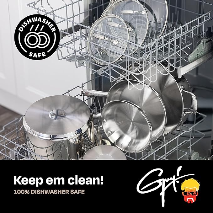 Guy Fieri's Flavortown 5 Qt. Stainless Steel Sautepan with Lid - Premium Three-Layer Cookware, Oven-Safe up to 500F