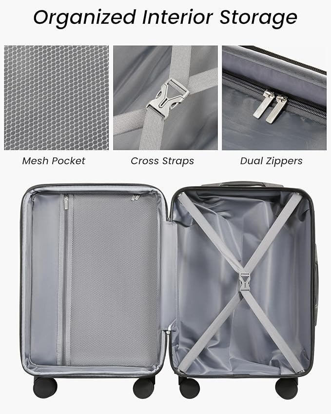 Luggage Sets 3 Piece, Expandable Hardside Suitcases with Wheels, Black
