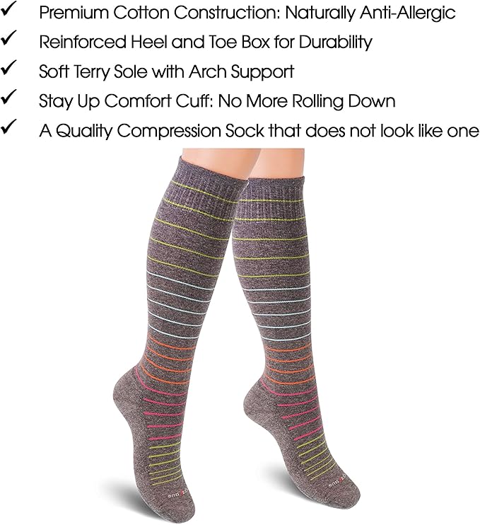 Cotton Compression Socks for Women & Men. 15-20 mmHg Support Knee-High Brown M/L