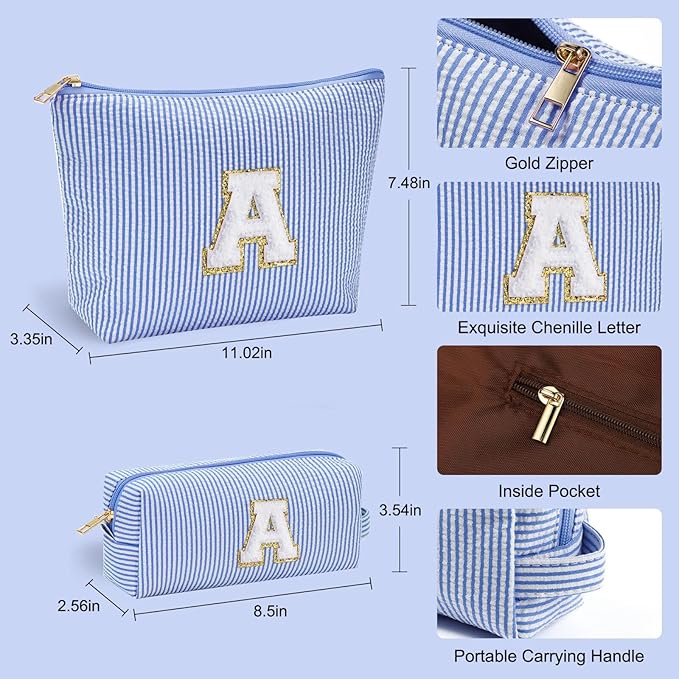 YOOLIFE Preppy Makeup Bag Travel Makeup Bag - Initial Cosmetic Bag Cute Makeup Bag Travel Essentials Small Makeup Bag with Zipper Makeup Bag Organizer Personalized Gifts for Her Preppy Stuff Letter P