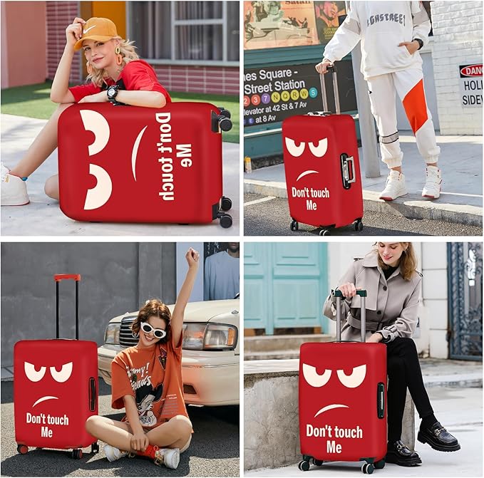 ANNA QUEEN Funny Luggage Cover, Don't Touch Me Red Face Design, Stretchable, Washable Travel Protector for 32-34 Inch Luggage