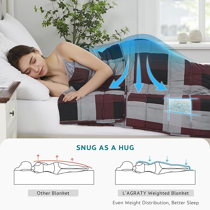 L'AGRATY Weighted Blanket - 48"x72" 15lbs Cooling Breathable Heavy Blanket Microfiber Material with Glass Beads for Adult All-Season Summer Fall Winter Soft Thick Comfort