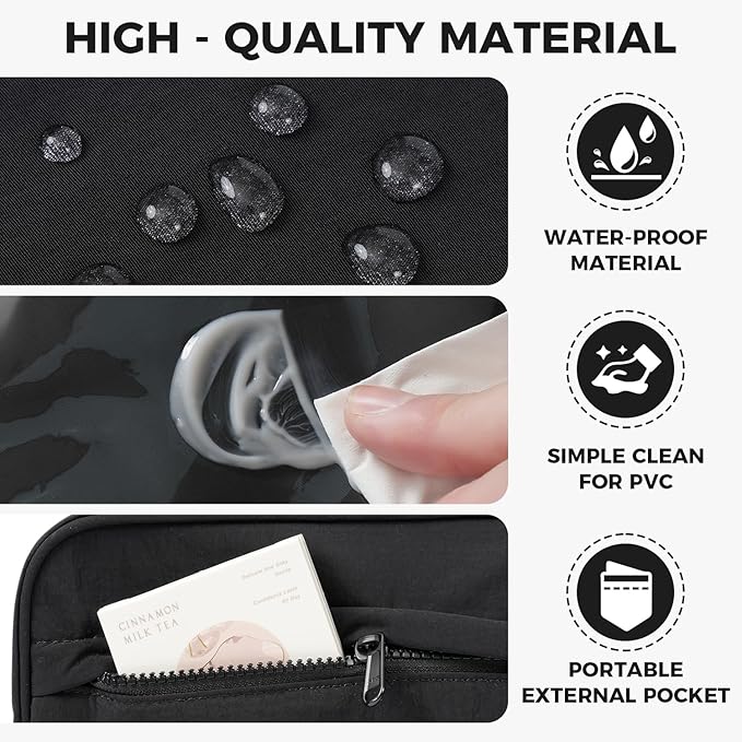Toiletry Bag For women,Portable Hanging Organizer,4 Leakproof Compartment for full-sized Conditioner, Brushes Set, Makeup Accessories,Visible and easy to access.L-black