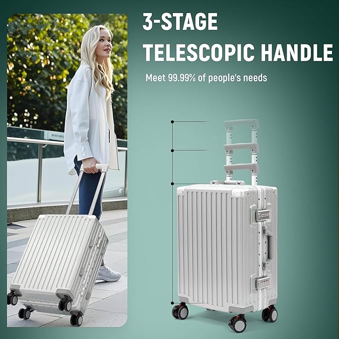 UrbanExporer 26 Inch Hardside Zipperless Luggage with Spinner Wheels, TSA-Approved Lock, Aluminum Frame, Lightweight Checked Suitcase for Travel, Sliver