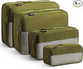 4 Set Compression Packing Cubes for Travel, Suitcases and Backpack Space Saving Organizers (Army Green)