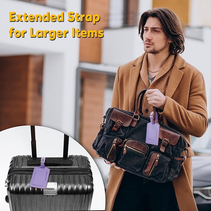 Travelambo Luggage Tags for Suitcases Faux Leather Privacy Protection 16 Pack Bag Tags Travel Accessories Essential, Classic Purple