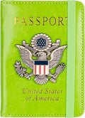 TOURSUIT RFID Blocking Passport Holder for Women Men, Leather Passport Travel Wallet with Metal 3D Metal Badge, Travel Document Holder Cover Accessories (Green)