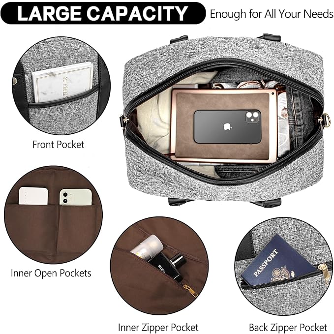 Weekender Bag for Women Canvas Overnight Bag Large Travel Tote Bag Carry on Shoulder Duffle Bag With Shoe Compartment,Perfect for Travel/Daily Use/Birthday Gift …