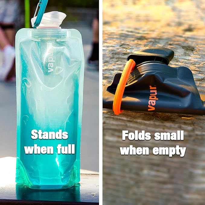 Vapur Collapsible Water Bottle With Carabiner, Compact Bottle Folds Flat For Hydration On The Go, Ideal for Traveling, Hiking or Camping, 34 Ounce, Whiteout, Pack of 1