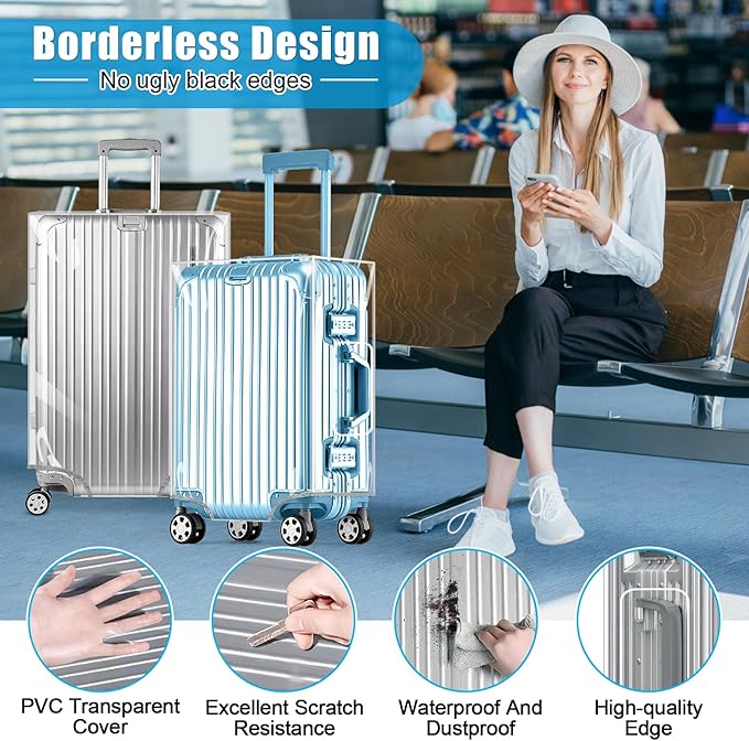 Yotako Clear PVC Suitcase Cover Tough Protector, 26 Inch Luggage Covers for Wheeled Suitcase 26"