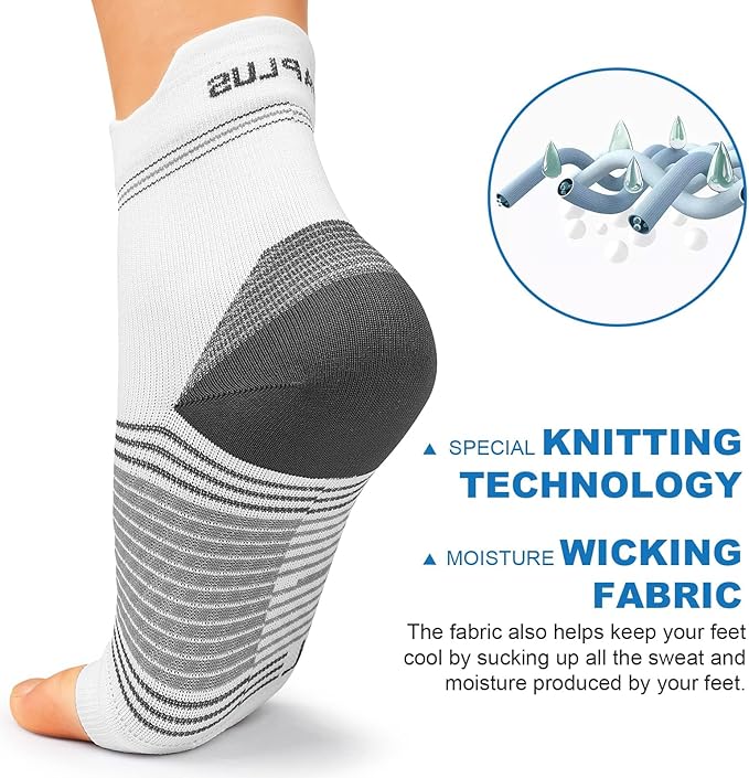 Plantar Fasciitis Sock (6 Pairs) for Men and Women, Compression Foot Sleeves with Arch and Ankle Support (White, Small)