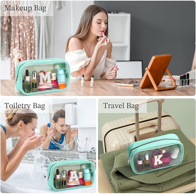 YOOLIFE Initial Make Up Bag Travel Toiletry Bag, Clear Makeup Bag Travel Essentials Gifts for Women Teen Girlfriend Teacher Birthday Swim Gifts For Girls 12 Year Old Girl Gifts Girl Gifts Blue H