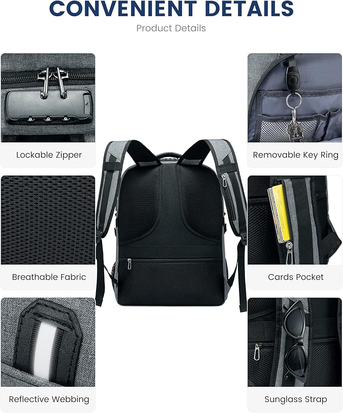 LOVEVOOK 17 inch DarkGrey Travel Laptop Backpack with USB Charging Port, Anti-Theft, Waterproof, Large Computer Business Backpack for Men, College Students