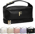 Gifts for Friends, Personalized Makeup Bags with Handle, Waterproof Double Layer Cosmetic Bag, Large Capacity PU Leather Makeup Bags Travel Toiletry Bag with Makeup Brush Organizer