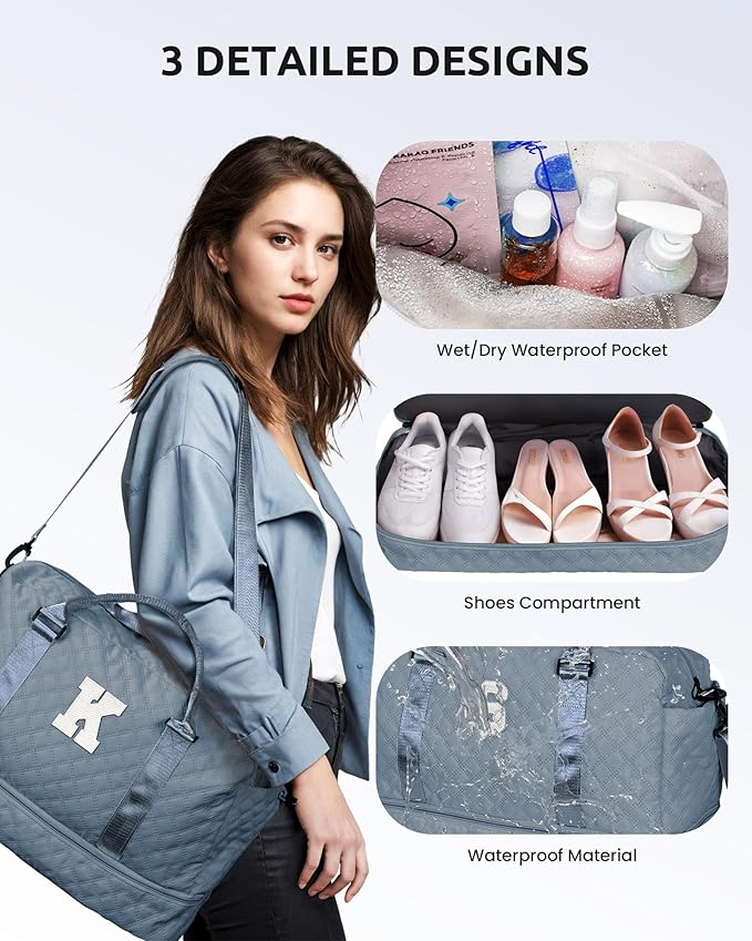 Birthday Gifts for Women - Initial Personalized Duffle Bag with Shoe Compartment - Teens Weekender & Overnight Travel Bag (Letter C)