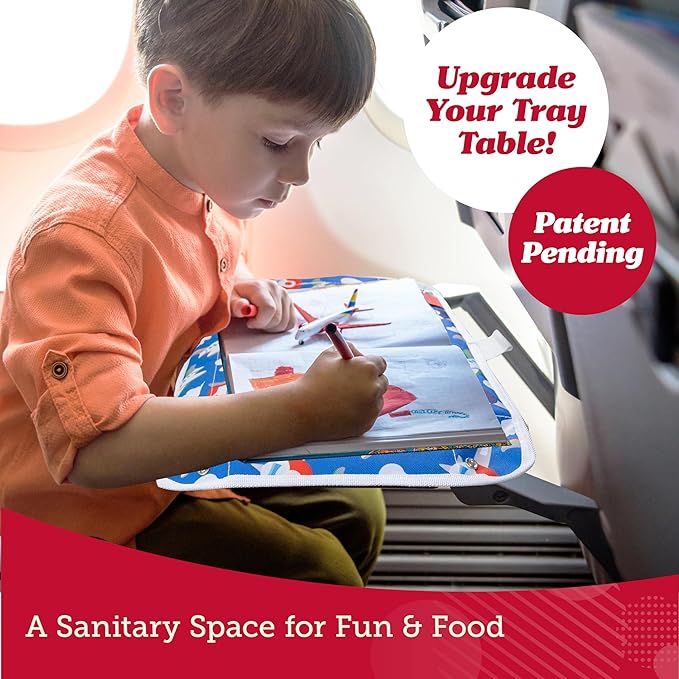 Lusso Gear Toddler Airplane Tray Table Cover - Unicorn Print, Textile, Rectangular - Foldable Tray With Pockets for Plane Toys & Snacks, Ideal for Plane Activities