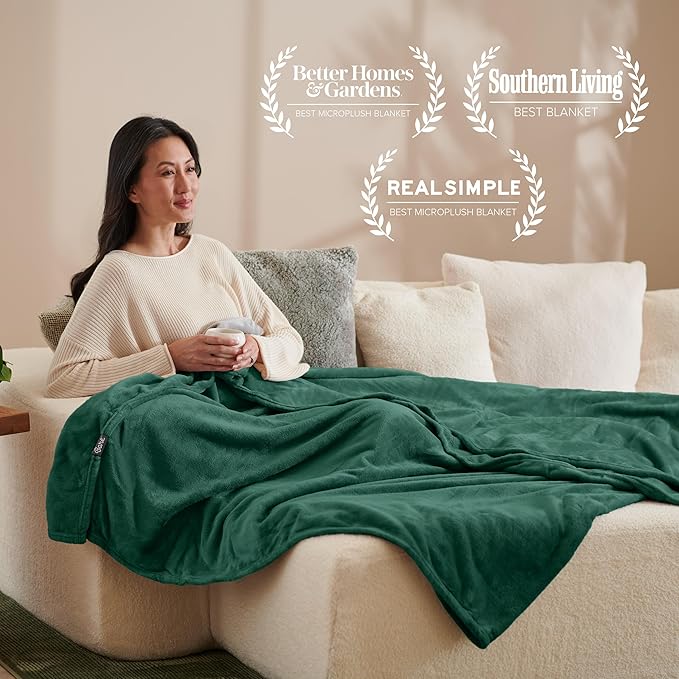Bare Home Fleece Blanket - King Size - Ultra-Soft Lightweight for Bed, Sofa, and Couch - Luxury Microplush - Cozy Warm Blanket (King, Forest Green)