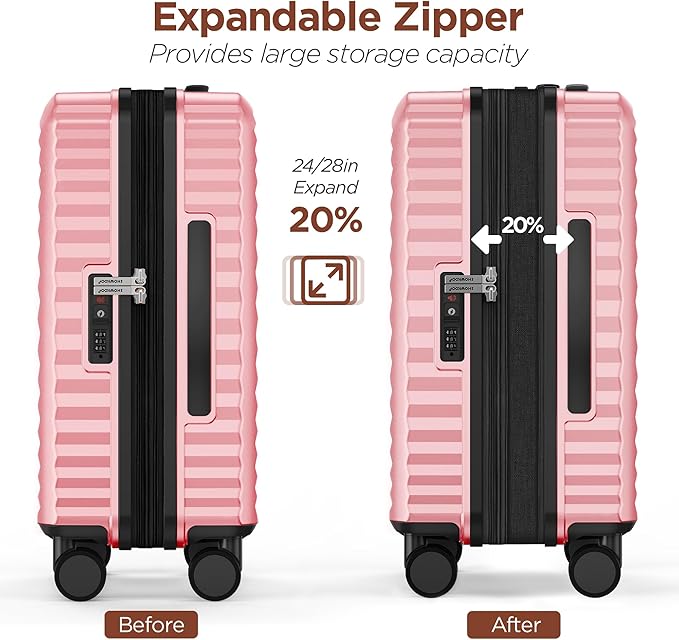 SHOWKOO Luggage Sets 3 Piece Hardside Expandable Suitcase with Double Spinner Wheels Tsa Lock, (Pink, 5 piece set)