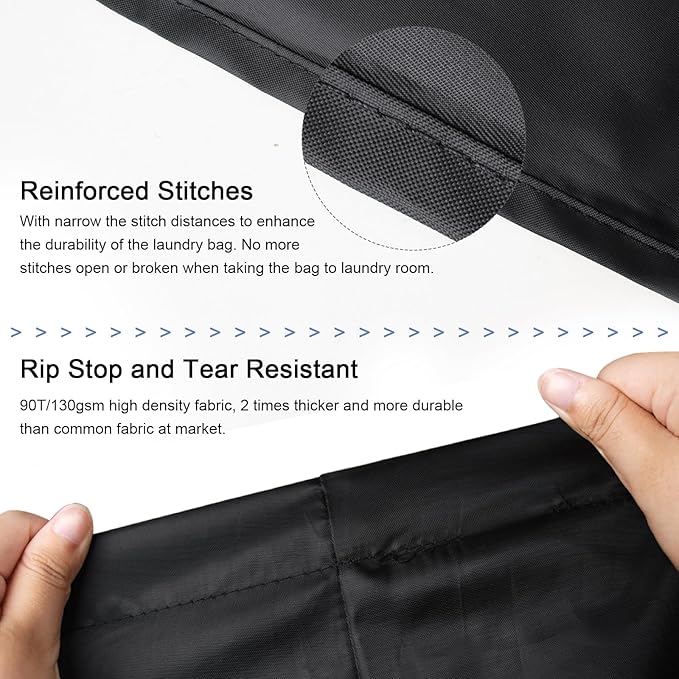 Polecasa Heavy Duty Large Laundry Bag with 130gsm Tear Resistant Fabric, ID Tag and Handles, Easy to Carry Dirty Clothes Drawstring Bag, Perfect for College Dorm, Travel, 28”x36”, Black