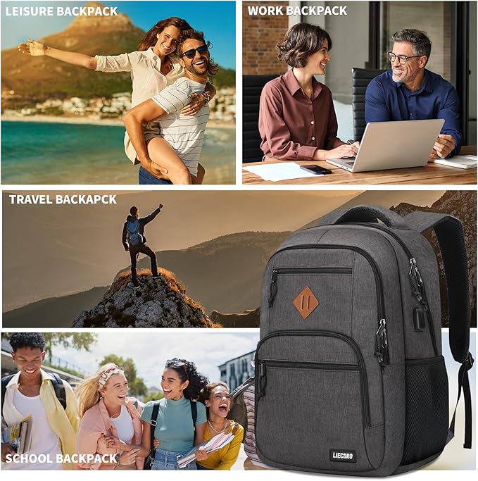Black Backpacks for Men, Backpack for School, School Backpack for Boys Teens, 17.3 inch Laptop Back Pack with USB Charging Port, College Book Bag, Business Work Travel Bookbag, mochilas para hombres