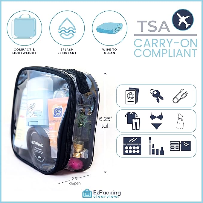 EzPacking Clear TSA Approved 3-1-1 Travel Toiletry Bag for Carry On/Quart Size Transparent Liquids Pouch for Airport Security/Reusable See Through Vinyl & PVC Plastic Organizer Men Women (Pink)