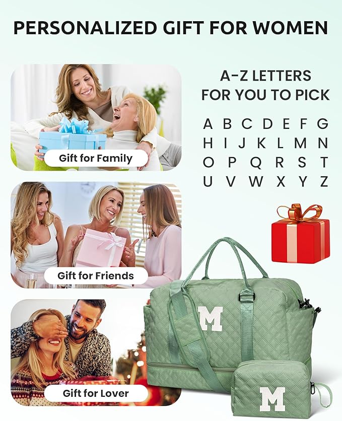 Teacher Gifts Monogrammed Gift for Women-Initial Travel Bag with Shoe Compartment, Personalized Weekender Bag, Monogram Overnight Bag for Women, Letter Travel Bag with Makeup Bag (Letter P)
