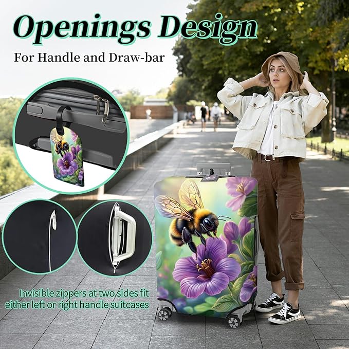 Luggage Cover Plus - Purple Flowers Travel Suitcase Cover for 26-28 inch Luggage with Concealed Zipper, Washable Elastic Cloth, Dustproof, Anti-Scratch