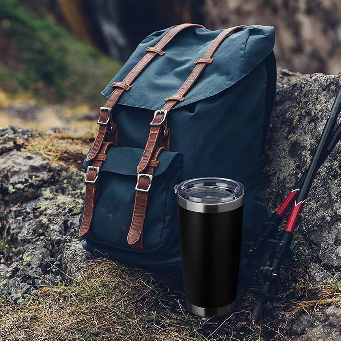 20oz Tumbler Bulk Stainless Steel Vacuum Insulated Tumblers with Lid Double Wall Travel Mug Durable Powder Coated Coffee Cup, Suitable for Ice Drinks and Hot Beverage (Black 1pack)