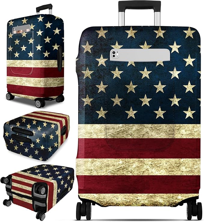 Slohif Luggage Cover for Suitcase Tsa Approved Protector - Luggage Sleeve Large Suit Case Cover Travel Stretch Baggage Case Protective Washable Fit 28-30 Inch Flag L