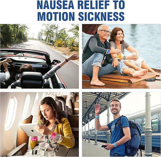 Motion Sickness Bands Anti Nausea Wristband for Adult and Kids Morning Sickness Relief for Pregnant Women Acupressure Nausea Relief for Car, Sea, Air Sickness - 2 Pairs Grey, Grey