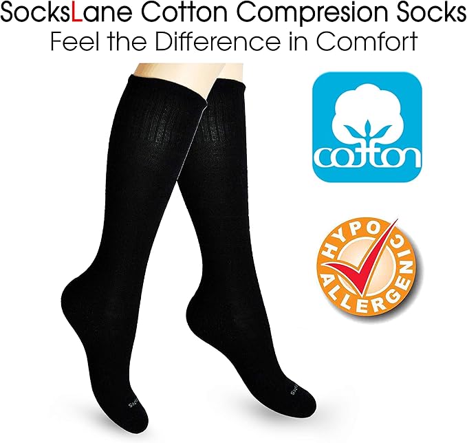 Cotton Compression Socks for Women & Men. 15-20 mmHg Support Knee-High Charcoal Gray X/W