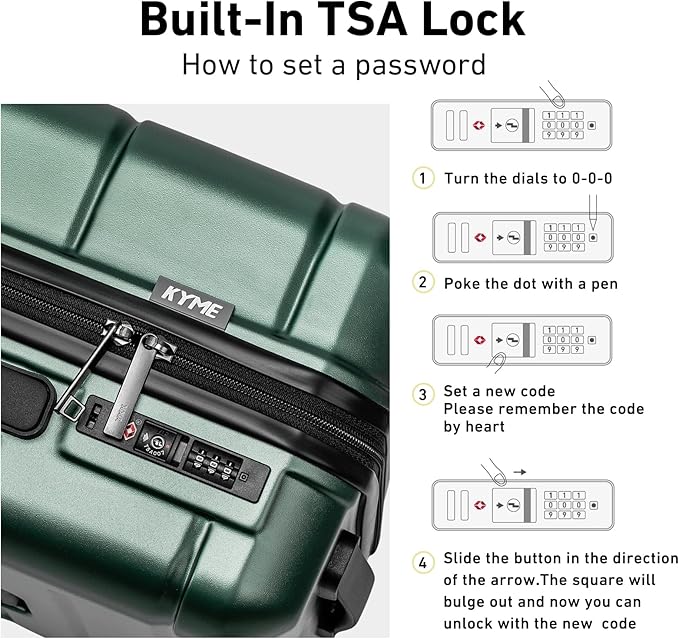 KYME 26 Inch Luggage TSA Approved Hardshell 26" Suitcases with Spinner Wheels Durable Medium Travel Checked Luggage with Cup Holder for Women Men Green