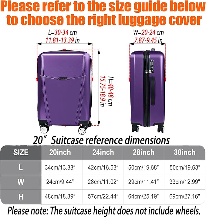 Suitcase Covers for Luggage – TSA Approved Clear PVC Luggage Protector Cover, Thick Transparent Waterproof Sleeve with Large Hook and Loop Closure, Fits 20" Wheeled Suitcases