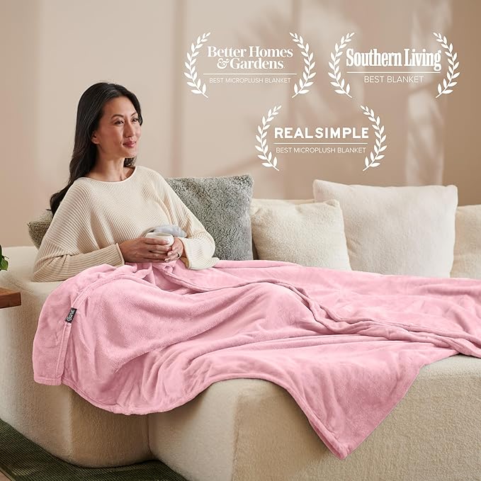 Bare Home Fleece Blanket - Extra Long - Light Pink - Throw for Bed, Sofa, Couch, Movie Night, Camping, and Travel - Microplush - Cabin Blanket (Twin/Twin XL, Light Pink)