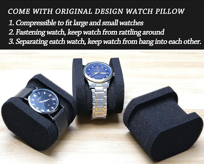 Hard Compact Watch Roll travel case, 2 Slots Portable holder and Organizer with Soft Pillow, keep watch from moving Deluxe red Lining (fit up to 55 mm)