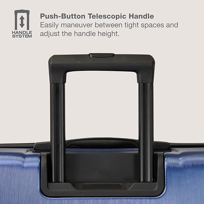 U.S. Traveler Boren Polycarbonate Hardside Rugged Travel Suitcase Luggage with 8 Spinner Wheels, Aluminum Handle, Navy, 3-Piece Set, USB Port in Carry-On
