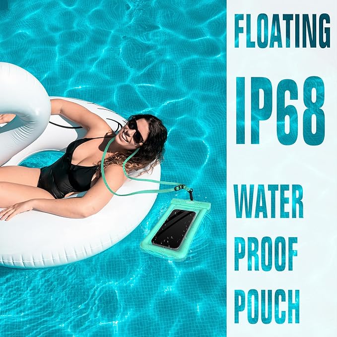 NEPHI IP68 Waterproof Phone Pouch 2 Pack-Up to 8.0"，Adjustable Neck Lanyard Floating Waterproof Phone Case for iPhone,Phone Dry Bags for Vacation Beach Pool Travel Essentials (Aqua Green 2 Pack)