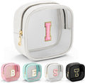 YOOLIFE Initial Make Up Bag Travel Toiletry Bag, Clear Makeup Bag Preppy Cosmetic Bags Organizer Travel Essentials Gifts for Women Teen Girlfriend Teacher Mom Birthday Mothers Day Gifts White I