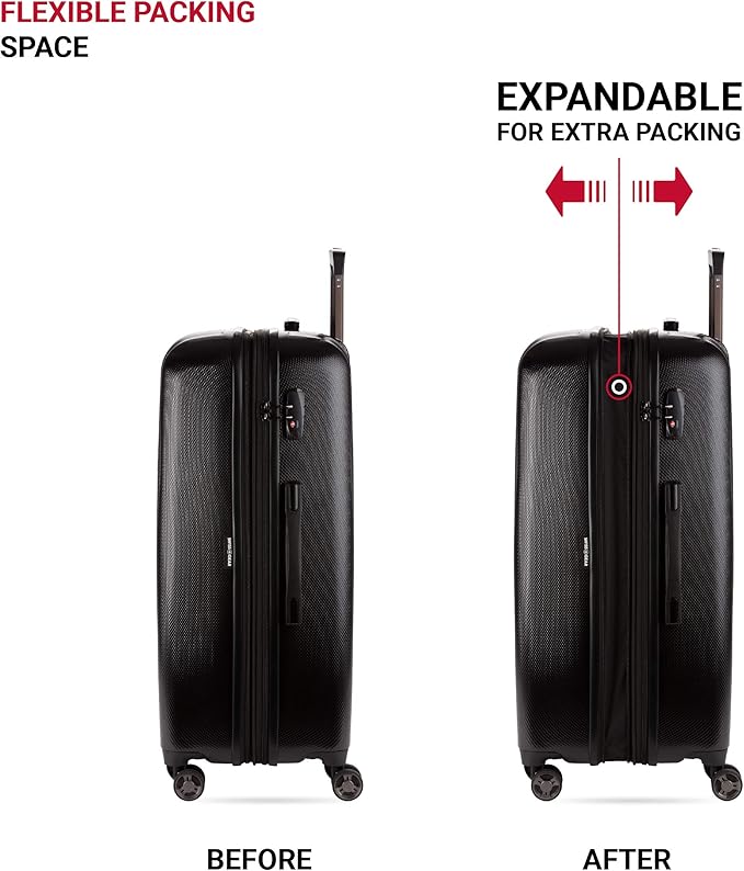 SwissGear 7272 Energie Expandable Hardside Trunk Luggage with Spinner Wheels and TSA Lock, Black, 2-Piece Trunk Set (19/29)