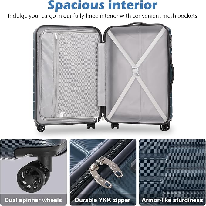 Coolife Larage Luaggage Hardside Expandable Suitcase with Spinner Wheels Checked 28-Inch（Purple）