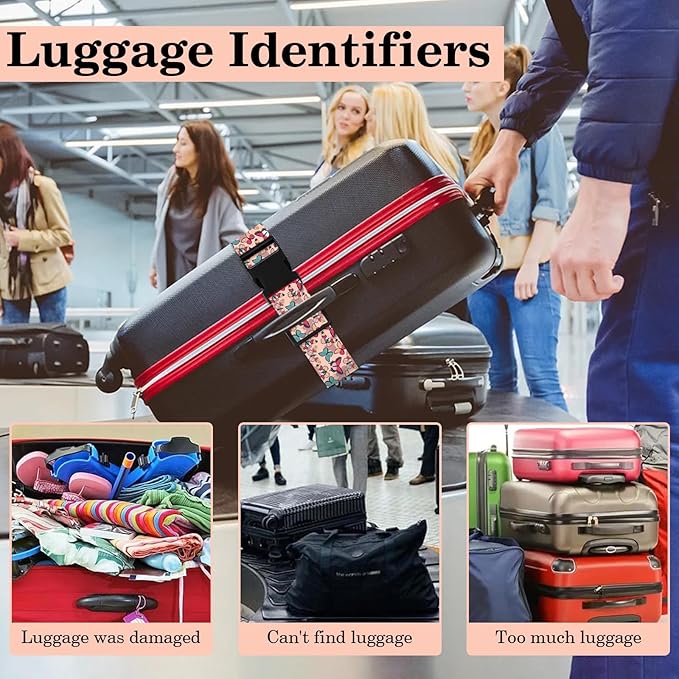 Butterfly Luggage Straps for Suitcases TSA Approved, Luggage Identifiers for Suitcase, Adjustable Suitcase Strap for Baggage Security with Cute Patten, Travel Necessary Accessories (2Pack)