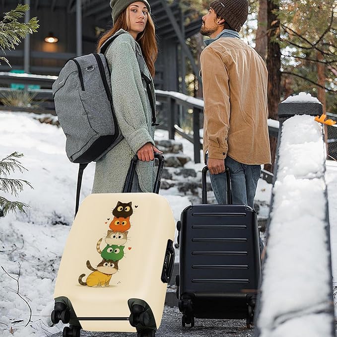 ANNA QUEEN Stacked Cute Cats Luggage Cover, Fun Cat Pile Design, Stretchable, Washable Travel Protector for 24-26 Inch Suitcases