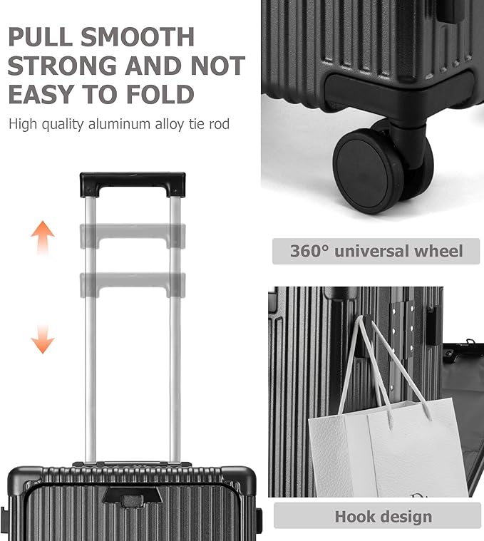 feilario 24in Aluminium Frame PC Hard Shell Spinner Wheels Luggage, Built-In TSA lock Carry on Suitcase, with Cup Holder, USB Port, Phone Holder