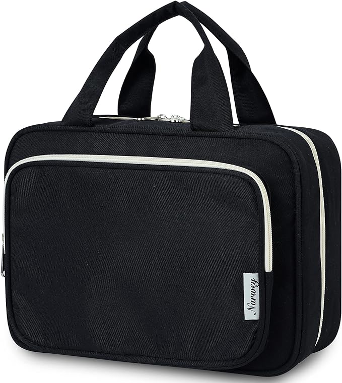 Travel Toiletry Bag for Women Large Hanging Makeup Bag Organizer Toiletries Bag for Full Size Essentials Accessories Cosmetics (Black (Large))