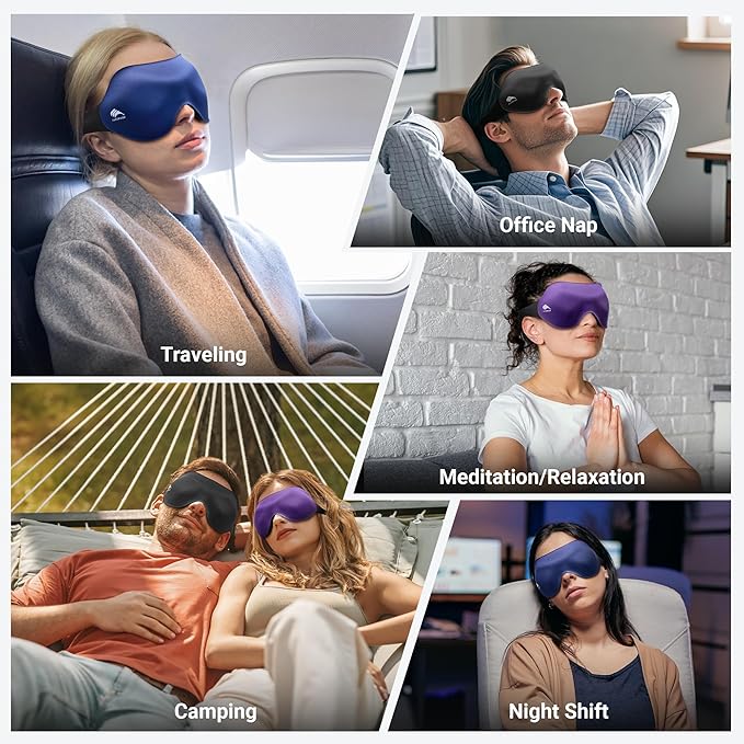 Eye Masks for Sleep Light Blocking: Lightweight 3D Contoured Eye Mask for Lash Extensions - Adjustable Strap Washable Zero Pressure - Perfect for Men Women Airplane Travel Yoga Meditation (Blue)