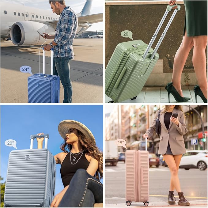 Hard Shell Suitcases Expandable Travel Luggage Sets 3 Piece, Carry on and Check in 3 Piece Luggage Suitcase Sets with Spinner Wheels Cup Holder Charger Built in (Black, 20/24/28)