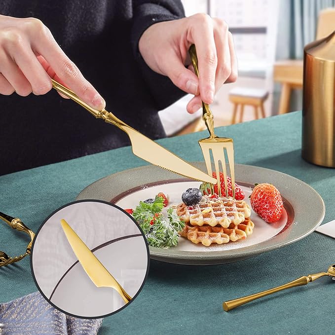 20-Piece Gold Silverware Set for 4,Modern 18/10 Stainless Steel Flatware Set,Unique Rustic Cutlery Utensils Set,Spoon and Fork Set for Home, Restaurant,Wedding,Mirror Polished,Dishwasher Safe