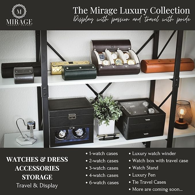 Single Watch Case Travel Box - Watch Travel Case for Men – Single Watch Roll - Espresso Brown Swiss Motif Vegan Leather
