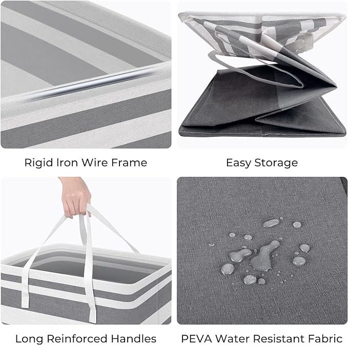 HomeHacks 2 Pack Large Laundry Baskets, Waterproof, Freestanding Laundry Hampers, Collapsible Clothes Hamper with Reinforced Handles in Laundry, College Dorm, Bathroom, Bedroom (Grey+Pink, 100Lx2)